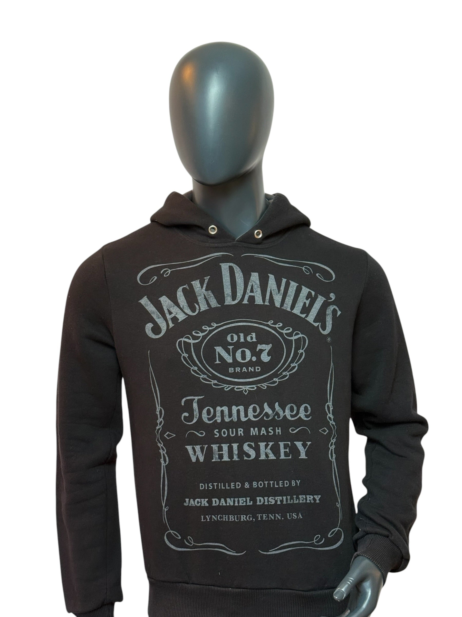 Vintage Jack Daniels Hoodie Schwarz Logo Print Whiskey Retro Streetwear